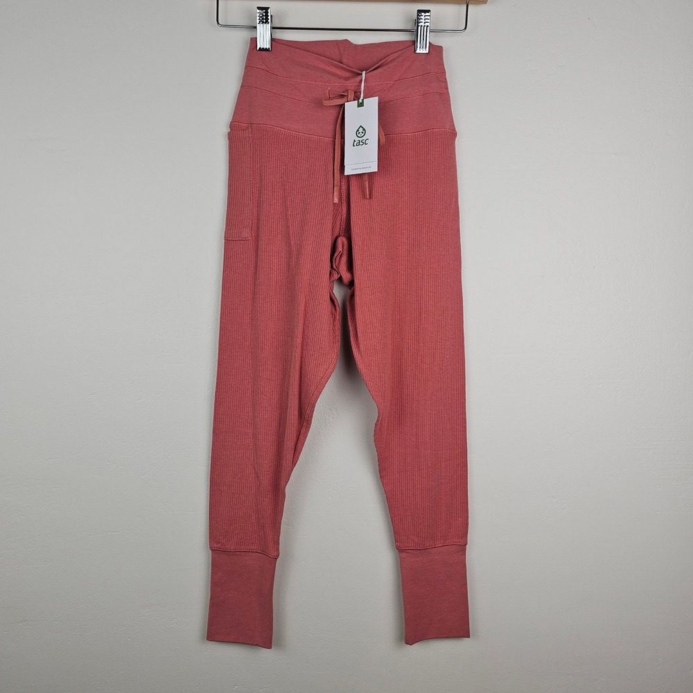 NWT Tasc Leggings Womens XS Pink Ribbed High Rise Jogger Bamboo Cotton